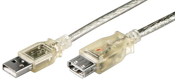 USB 2.0 Verlängerungskabel Verlängerung Stecker A auf Buchse A 0,3 m transparent