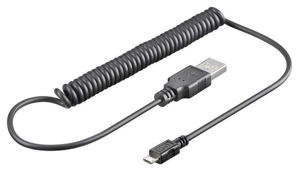 USB Micro Kabel Spiralkabel ausziehbar bis 1 m Stecker A auf Micro Stecker B 1,0