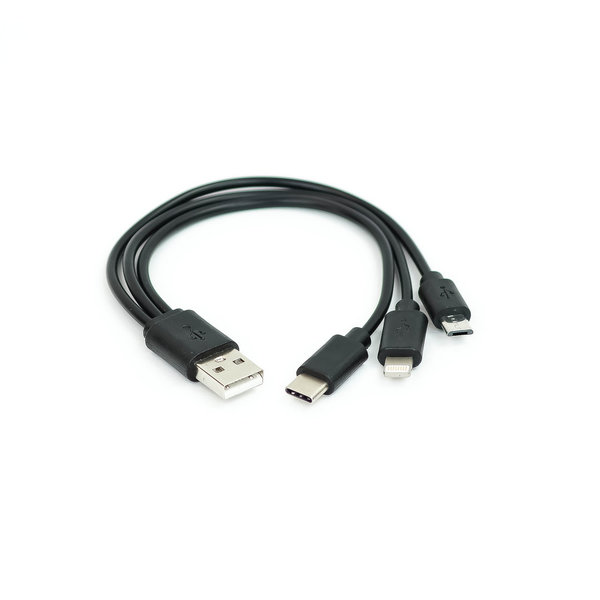 3 in 1 USB Lade Kabel Ladekabel Micro USB C Lightning-Stecker 20cm schwarz 0,2 m
