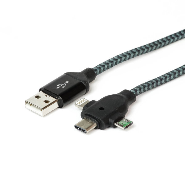 3 in 1 USB Kabel Ladekabel Datenkabel Micro USB-C Lightning-Stecker grau 1 m