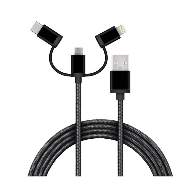 3 in 1 USB Daten & Lade Kabel Micro USB C Lightning-Stecker schwarz Click 0,5 m