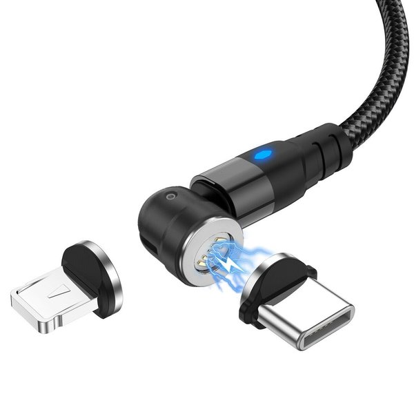 2 in 1 USB Magnet Ladekabel Datenkabel USB C Lightning-Stecker 8-PIN schwarz 2 m